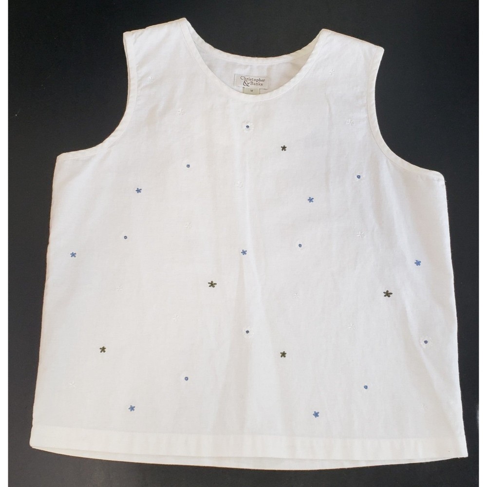 Christopher & Banks Linen Blend Embroidered Tank Top, Size Medium